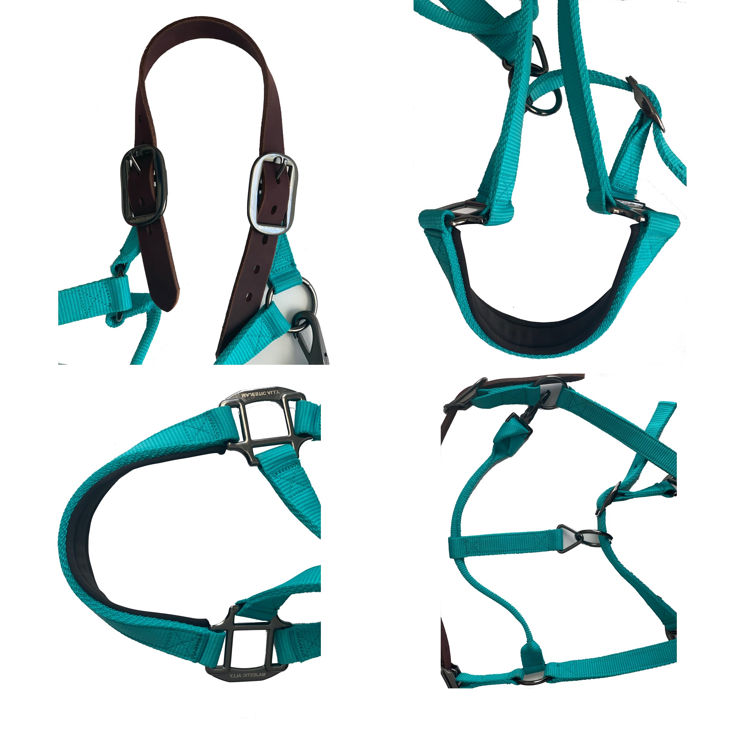 Majestic Ally Leather Halter with Matching Lead Rope for Horses – Leather Breakaway Crown - Adjustable Chin Strap – Rolled Throat Latch – Padded Noseband – Full (Red, Full) - Image 5
