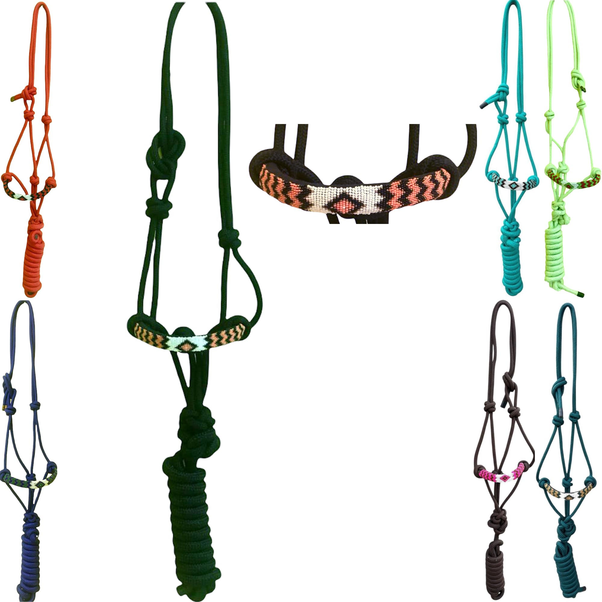 Majestic Ally Padded Beaded Nose Braided Rope Halter with 10' Matching Lead - Full (Black) - Image 3