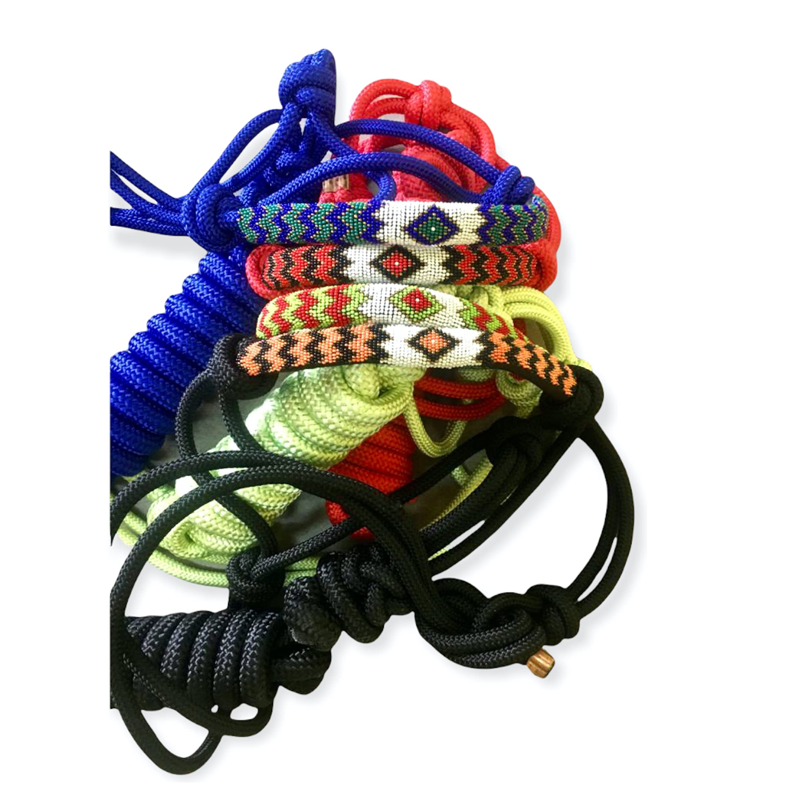 Majestic Ally Padded Beaded Nose Braided Rope Halter with 10' Matching Lead - Full (Black) - Image 9